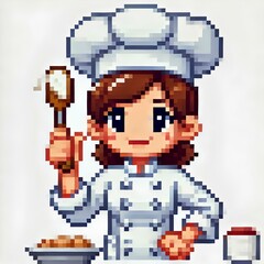 Fototapeta premium Cartoon Pixel Art Female Chef