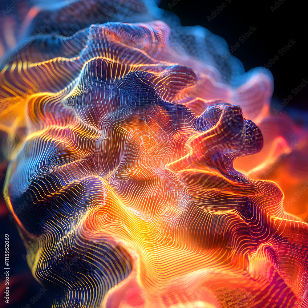 Poster dynamic abstract visualization of colorful waves digital art creative space high-contrast environmen