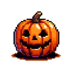 Fototapeta premium Halloween Pumpkin in Pixel Art Style