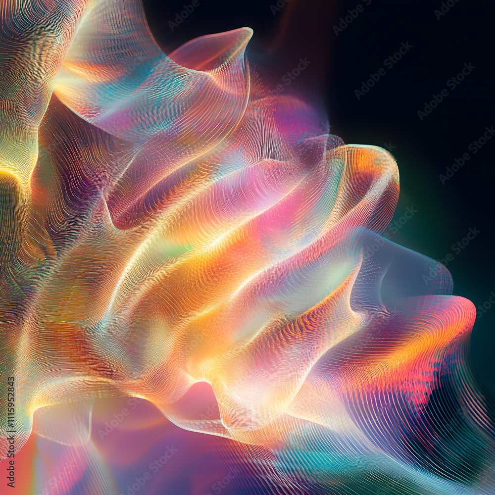Poster dynamic abstract waves digital realm visual art colorful environment close-up view conceptual expres