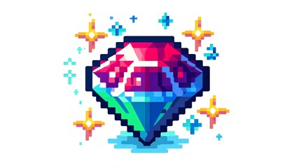 Obraz premium Pixel Art Gem Illustration on White Background