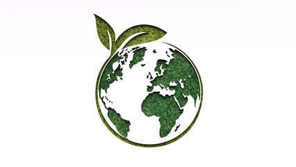 Green earth ecology 3d sign on white background. Eco green earth icon on white background for recycling, ecology, environment protect, renewable reuse promotion.