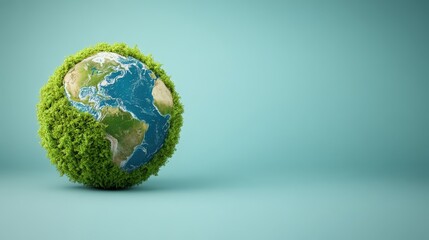 Fototapeta premium Earth globe surrounded by green foliage.