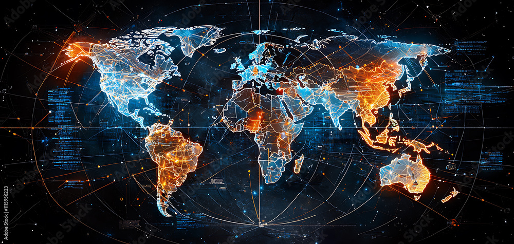 Aufkleber global overview of cryptocurrency trends and financial regulation digital world map data visualizati