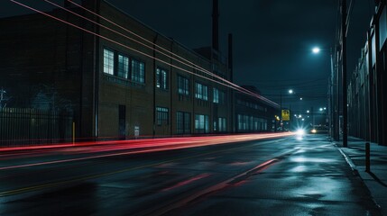 Night city street scene with light trails.
