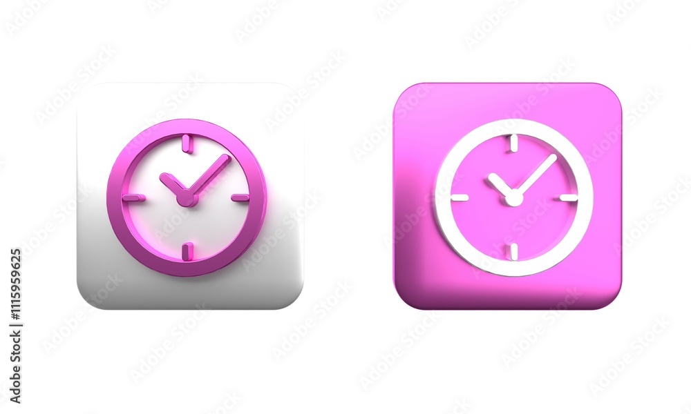 Poster colorful clock icon isolated on white background. time timer sign. square button. 3d render illustra