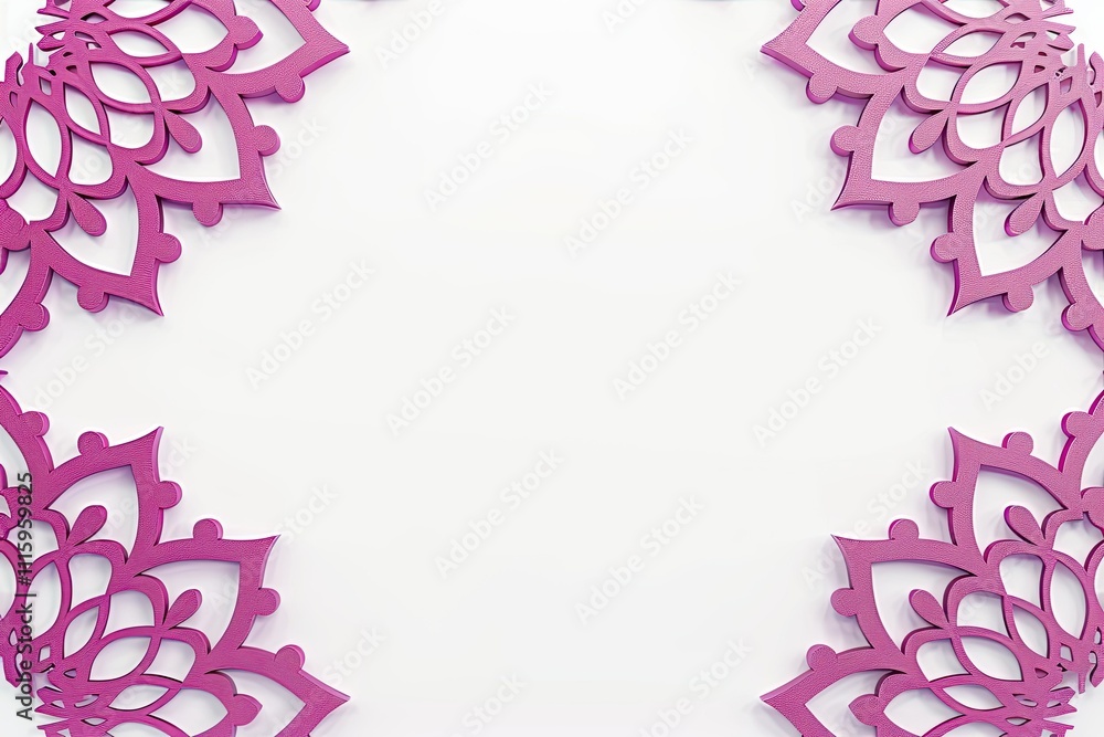 Poster beautiful magenta arabic symmetrical pattern with empty space for text on white background