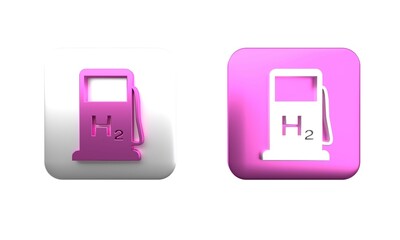 Obraz premium Colorful Hydrogen filling station icon isolated on white background. H2 station sign. Square button. 3D render illustration