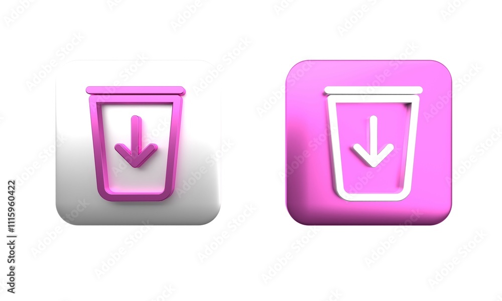 Poster colorful send to the trash line icon isolated on white background. square button. 3d render illustra