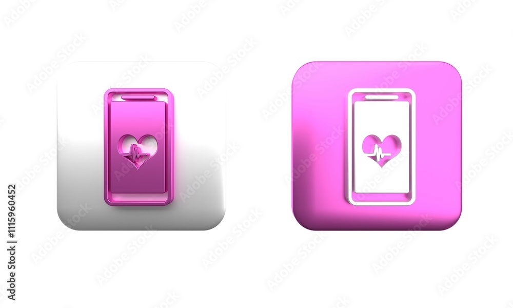 Poster colorful smartphone with heart rate monitor function icon isolated on white background. square butto