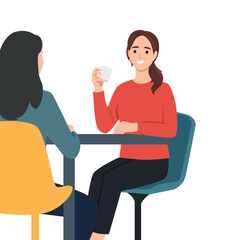 Obraz premium Female friends drinking tea together at cafe. Flat vector illustration isolated on white background