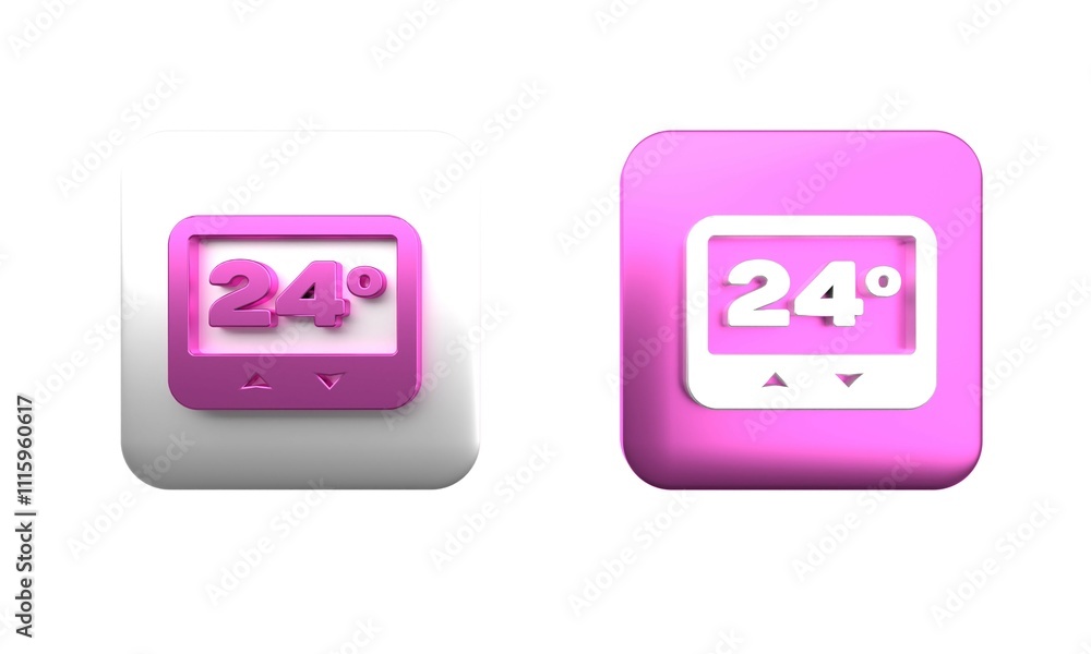 Poster colorful thermostat icon isolated on white background. temperature control. square button. 3d render