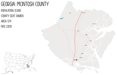 Large and detailed map of McIntosh County in Georgia, USA.