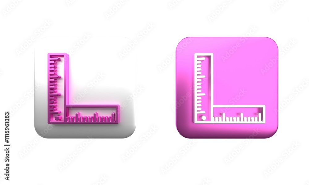 Poster colorful folding ruler icon isolated on white background. square button. 3d render illustration