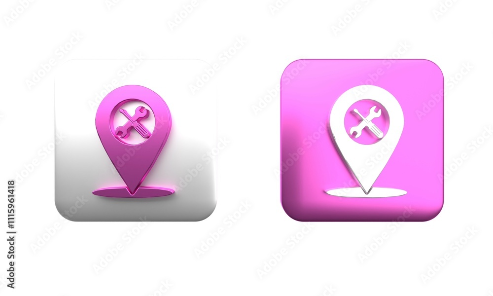 Poster colorful location with crossed screwdriver and wrench tools icon isolated on white background. point