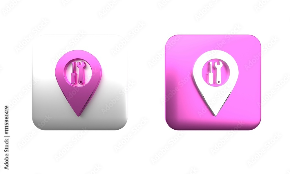 Poster colorful location with crossed screwdriver and wrench tools icon isolated on white background. point