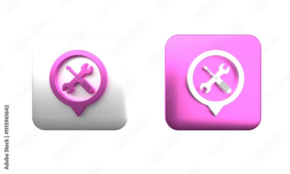 Poster colorful location with crossed screwdriver and wrench tools icon isolated on white background. point