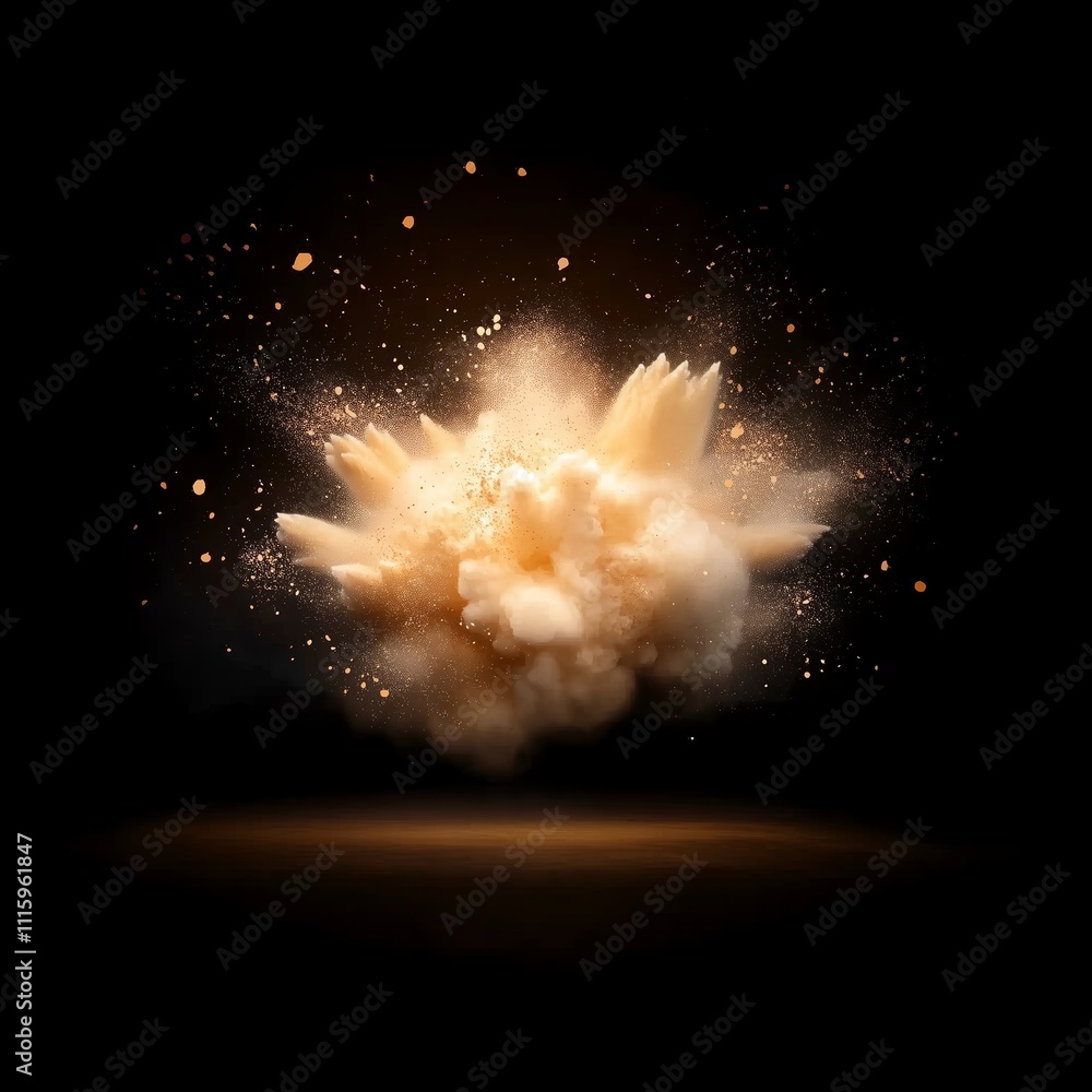 Poster explosion of colored dust in dark space creating an artistic and dynamic visual effect