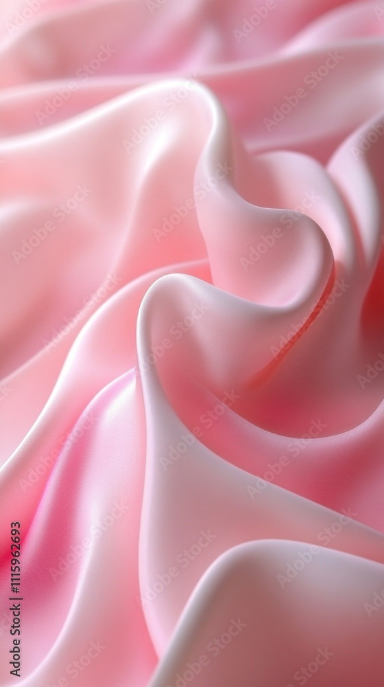 Poster a gentle cascade of silky fabric flows effortlessly, blending soft pink and white hues to create an 