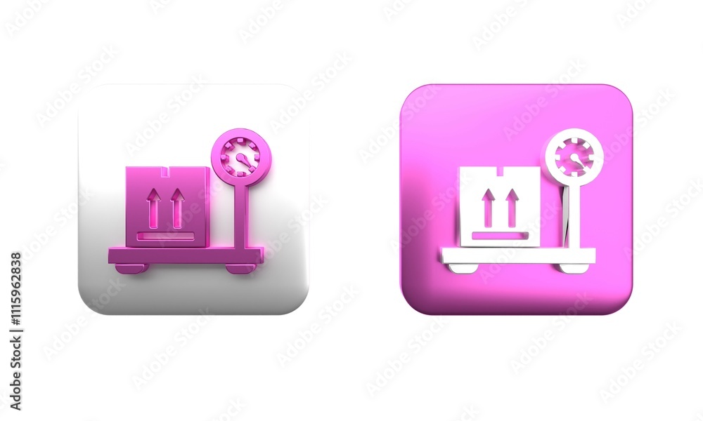 Poster colorful scale with cardboard box icon isolated on white background. logistic and delivery. weight o