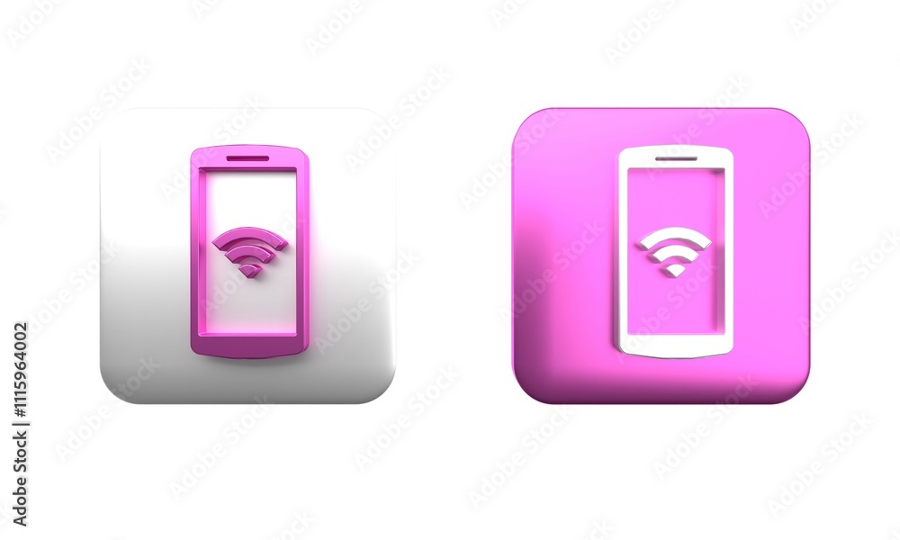 Poster colorful smartphone with bluetooth symbol icon isolated on white background. square button. 3d rende