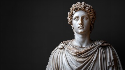 Greek god Apollo's marble statue against a black backdrop. Generative Ai