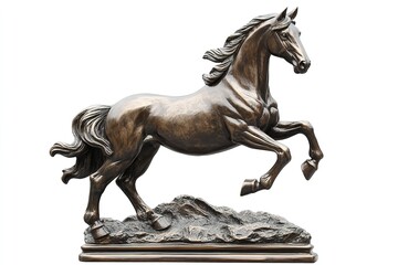 An solitary backdrop of a bronze horse statue in a rearing position. Generative Ai