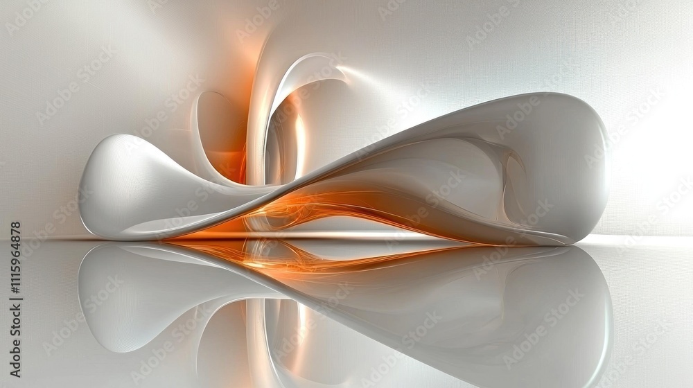 Poster abstract 3d render: fluid forms in grey and orange