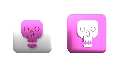 Colorful Skull icon isolated on white background. Happy Halloween party. Square button. 3D render illustration