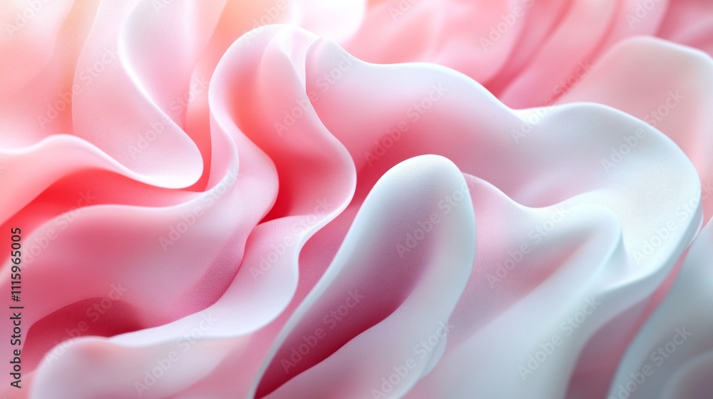 Aufkleber Layers of pink and white fabric flow together in smooth, undulating waves, creating a tranquil atmosphere. The soft edges and gradient invite relaxation and quiet reflection