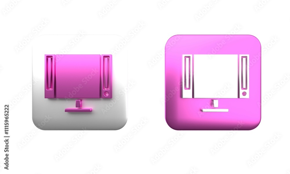 Canvas Prints Colorful Smart Tv icon isolated on white background. Television sign. Square button. 3D render illustration