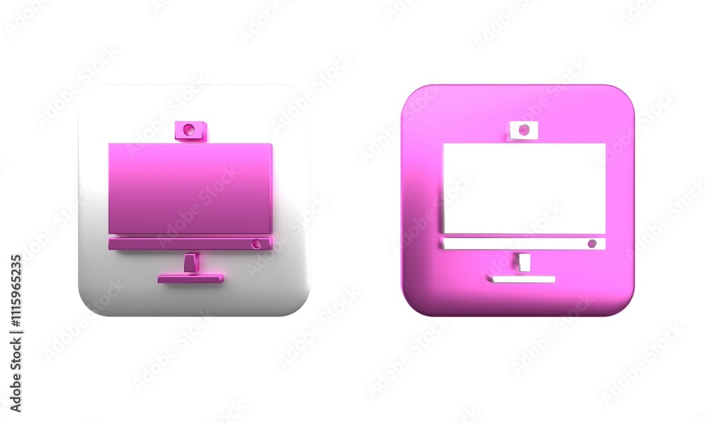 Poster colorful computer monitor icon isolated on white background. pc component sign. square button. 3d re