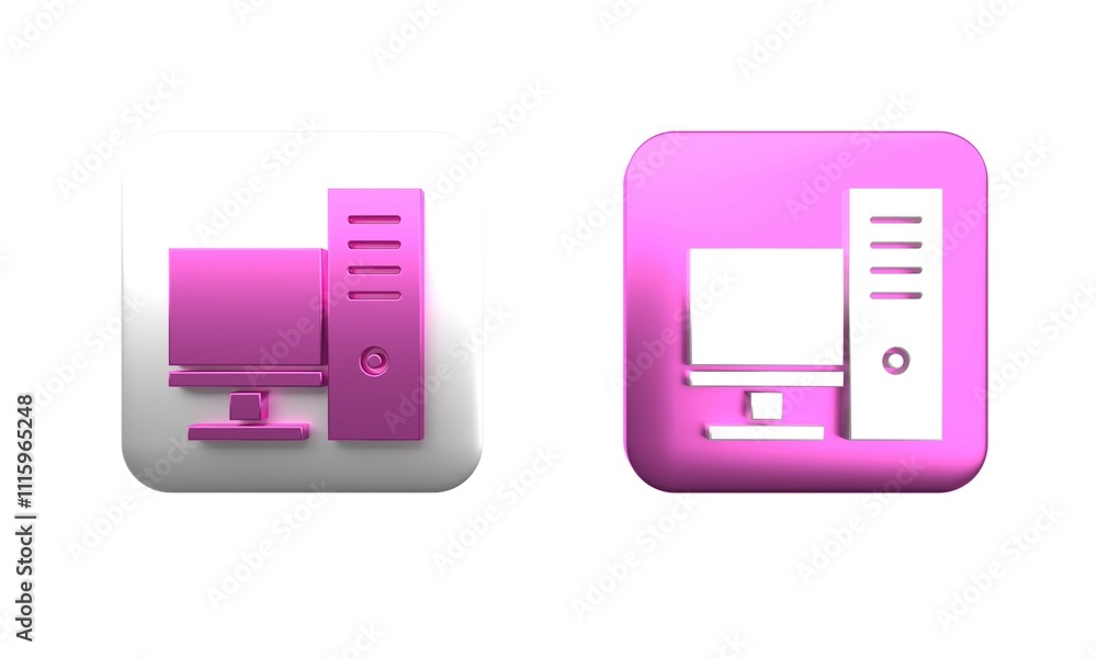 Poster colorful computer monitor icon isolated on white background. pc component sign. square button. 3d re