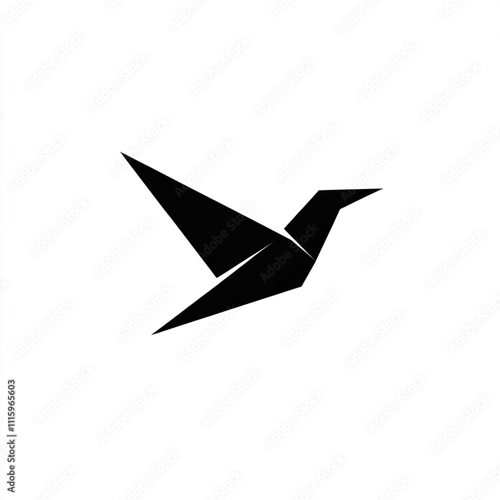 Poster here's a possible and keyword list for your image.. minimalist black origami bird design.