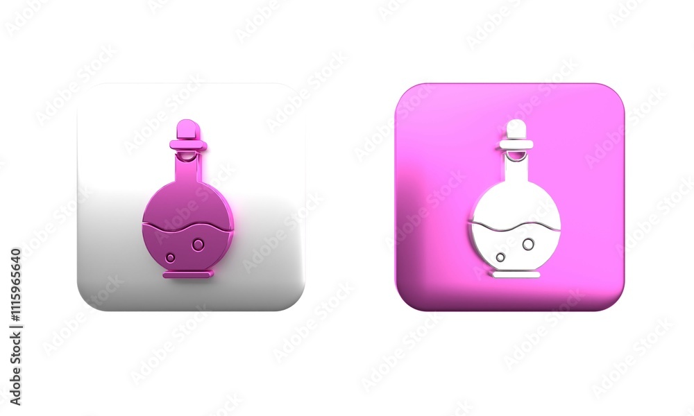 Poster colorful glass bottle with magic elixir icon isolated on white background. computer game asset. squa