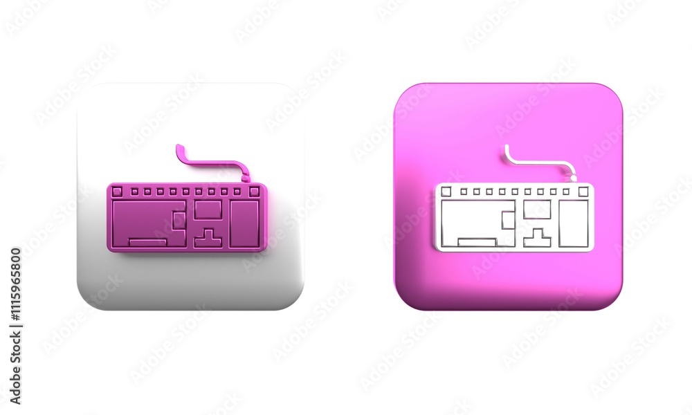 Poster colorful computer keyboard icon isolated on white background. pc component sign. square button. 3d r