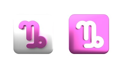 Colorful Capricorn zodiac sign icon isolated on white background. Astrological horoscope collection. Square button. 3D render illustration