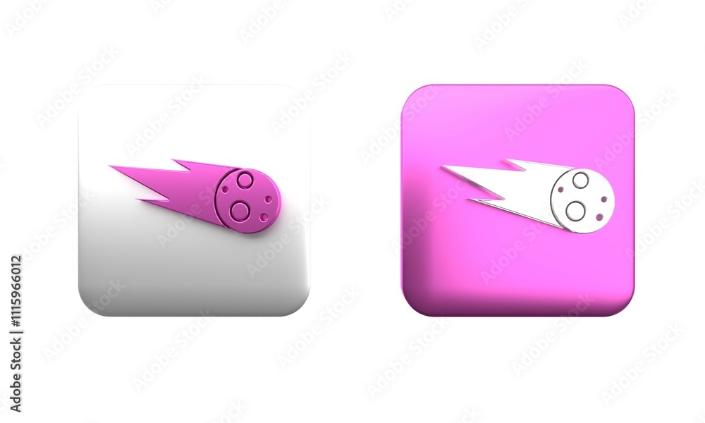 Aufkleber colorful comet falling down fast icon isolated on white background. square button. 3d render illustr