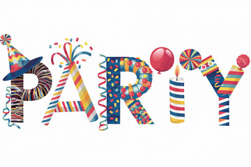 Obraz premium Colorful Party Word Art with Decorations