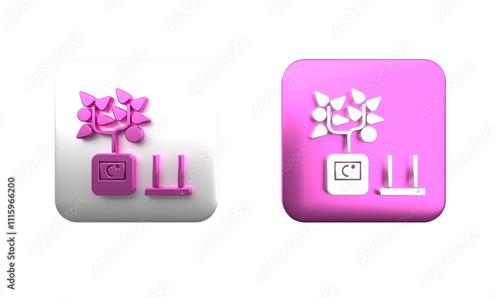 Poster colorful smart farming technology - farm automation system in app icon isolated on white background.