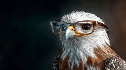 Naklejka premium Smart Eagle Bird in Glasses Wildlife Portrait Studio Shot