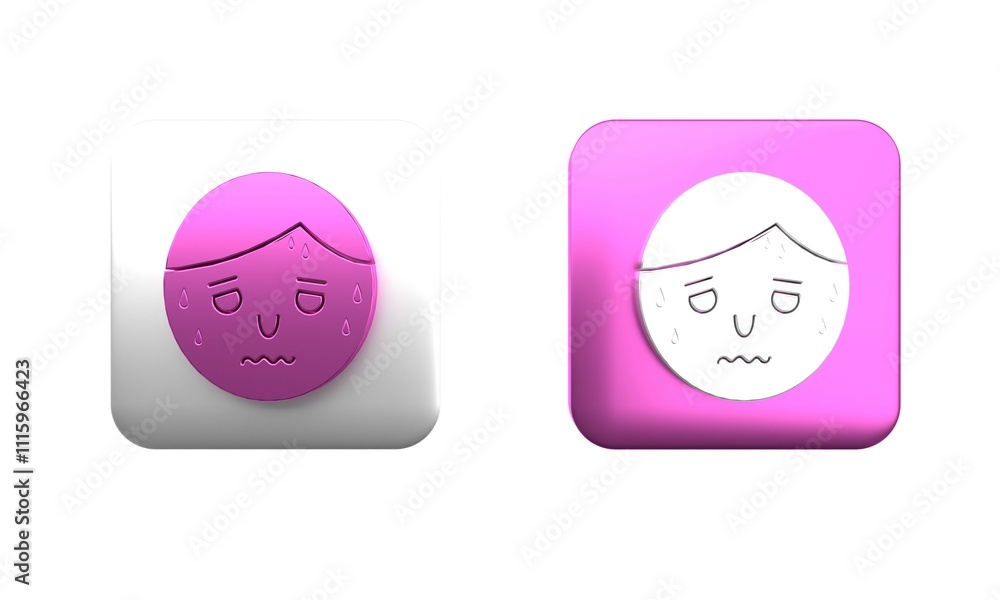 Poster colorful man with excessive sweating icon isolated on white background. square button. 3d render ill
