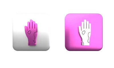Colorful Hand with psoriasis or eczema icon isolated on white background. Concept of human skin response to allergen or chronic body problem. Square button. 3D render illustration