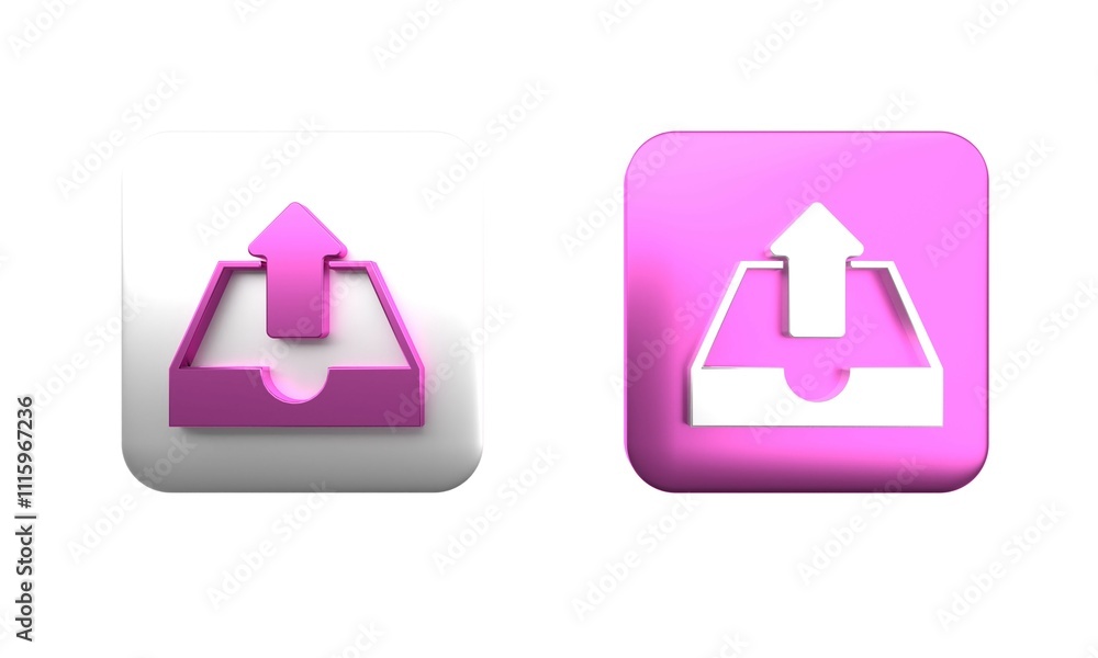 Poster colorful upload inbox icon isolated on white background. square button. 3d render illustration