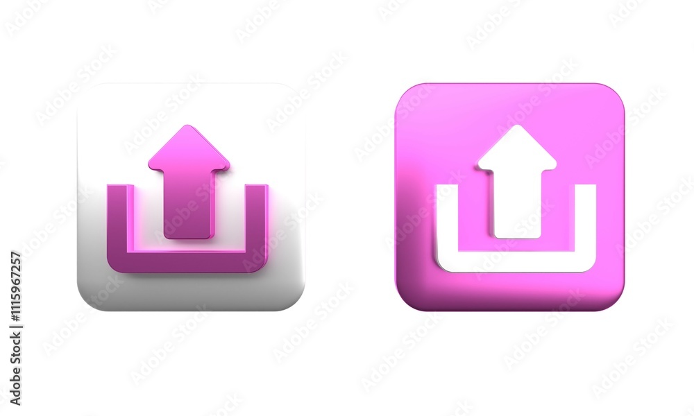 Poster colorful upload icon isolated on white background. up arrow. square button. 3d render illustration