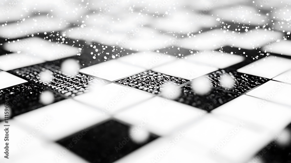 Poster a black pixelated square floor pattern on a white background, suitable for design and interior conce
