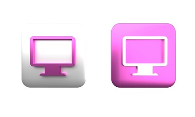 Colorful Computer monitor screen icon isolated on white background. Electronic device. Front view. Square button. 3D render illustration