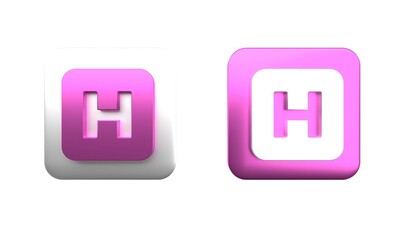 Colorful Hospital sign icon isolated on white background. Square button. 3D render illustration