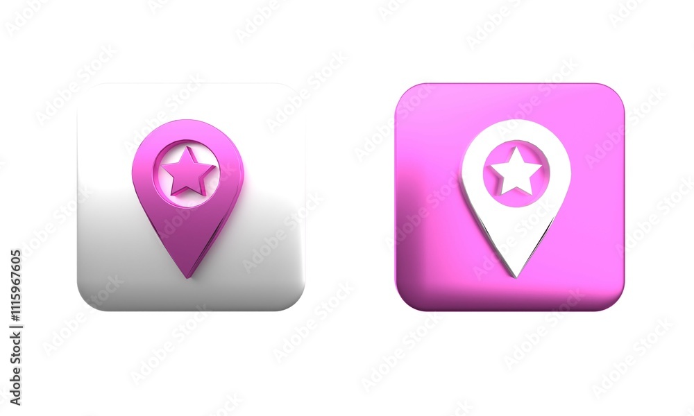 Poster colorful map pointer with star icon isolated on white background. star favorite pin map icon. map ma