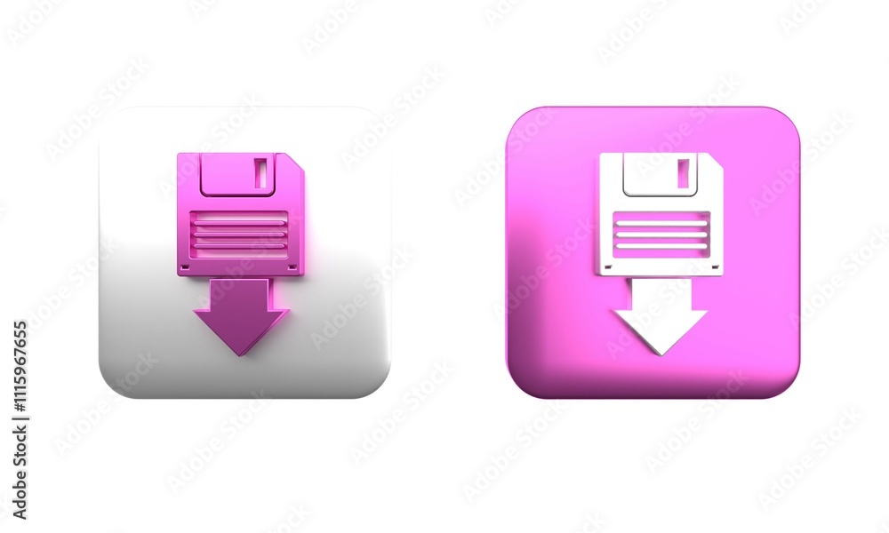 Poster colorful floppy disk backup icon isolated on white background. diskette sign. square button. 3d rend